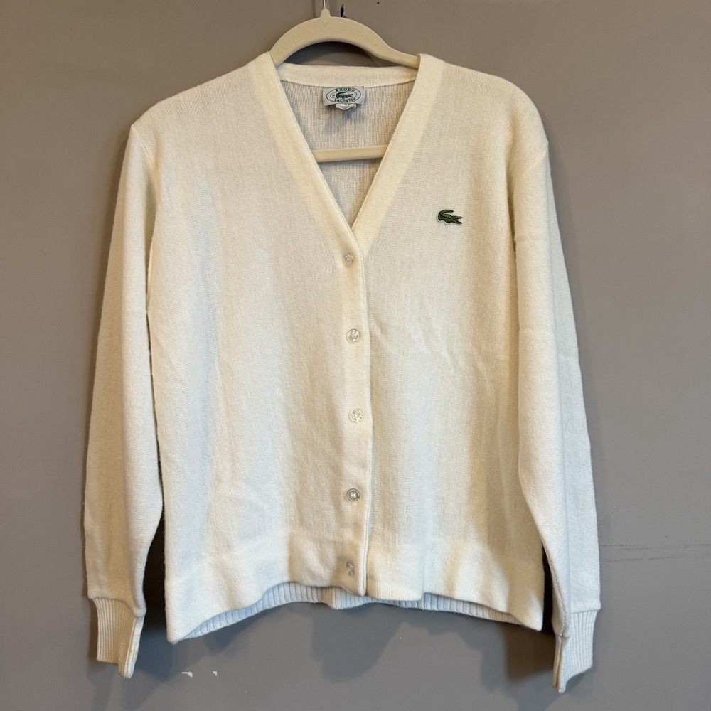 Vintage Izod Lacoste Ivory Cream Cardigan Sweater Women's M/ L USA Exc Condition